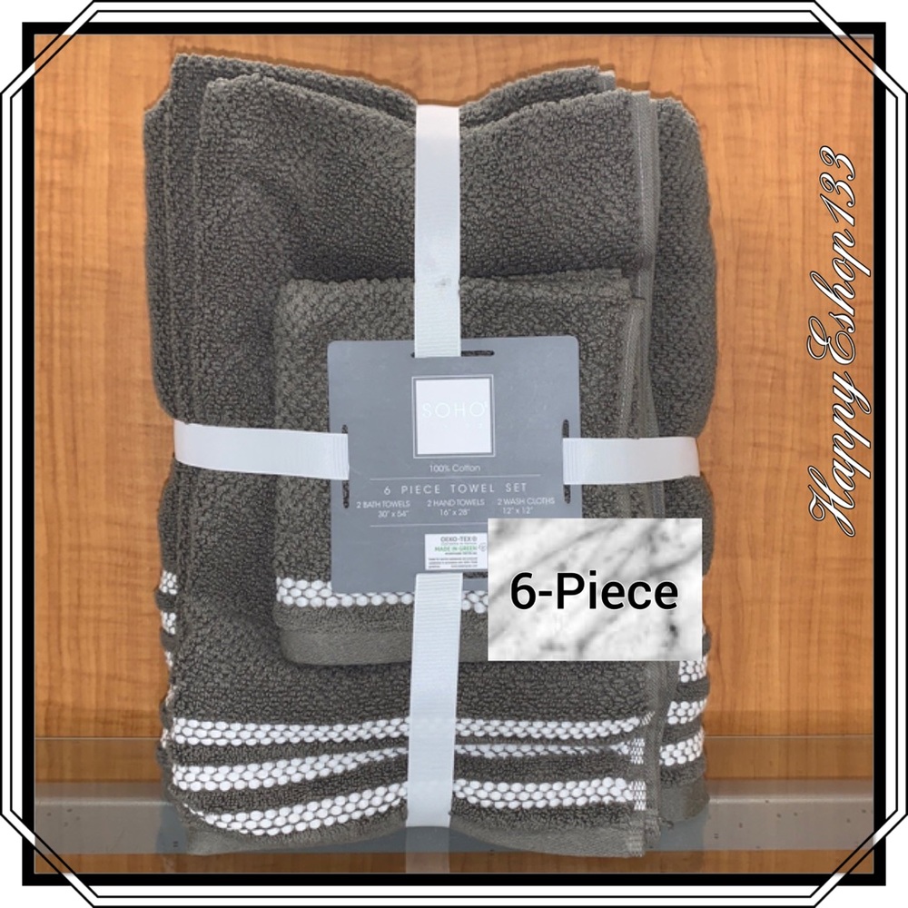 SOHO Living 100% Cotton Towel Set, Bath Hand Washcloth 6-Piece